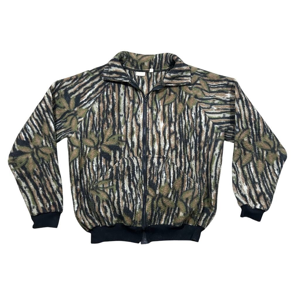 Vintage Tarantulas Bark Camo Full Zip Fleece Jacket USA Made Mens XL 90s